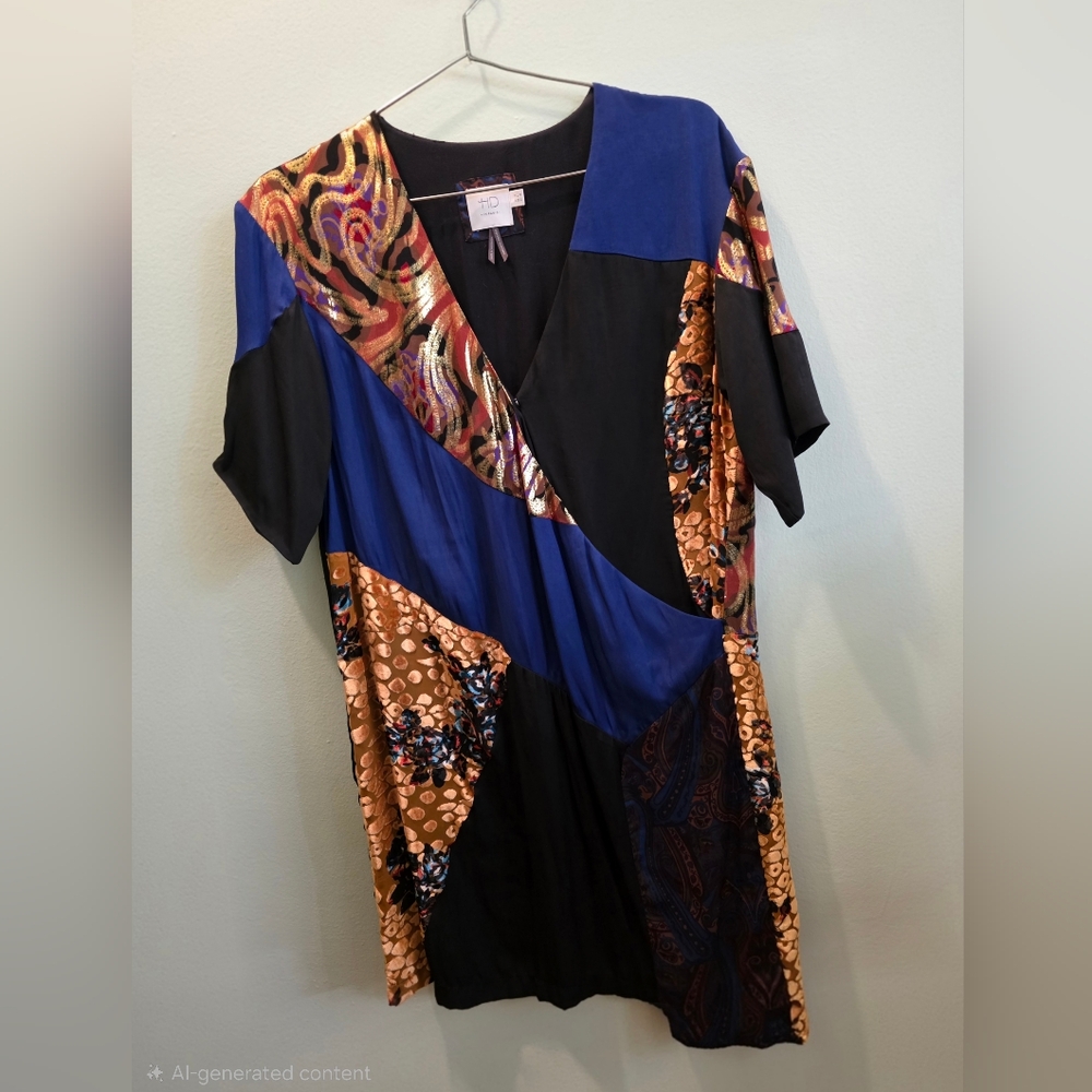 HD in Paris . Blue and Gold Patchwork Dress